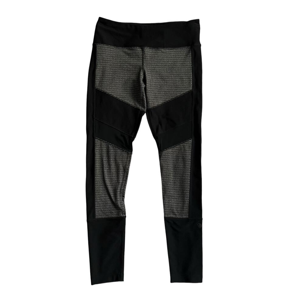MPG Womens Black Grey Athletic Leggings Mesh Insets Size Medium Activewear